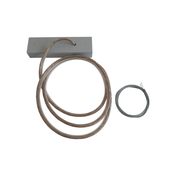 Rectangular ceiling rose with 3x1 transparent cable and grey steel cable